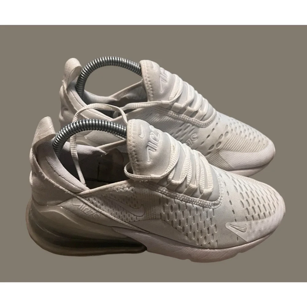 SIZE 5Y- NIKE Air Max 270 Running Shoes, White & Metallic Silver | 943345-103